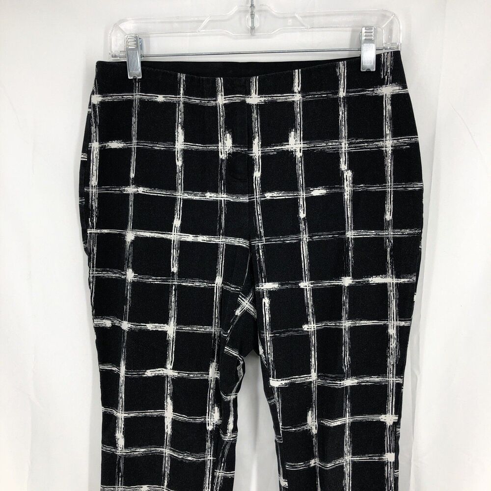 Alfani Black White Windowpane Plaid Tapered Stretch Pants 8P (28x26)